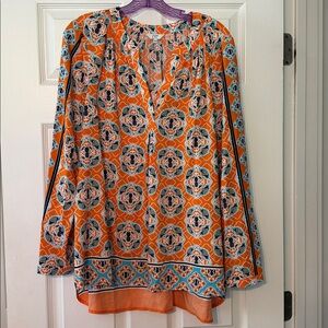 Crown & Ivy Orange and Blue Floral Top